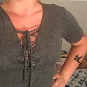 Dark gray tie up T-shirt