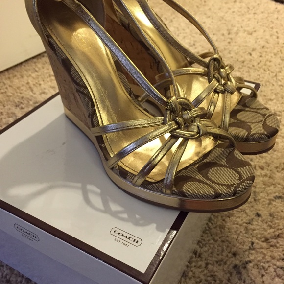 Gold summer wedges by Coach