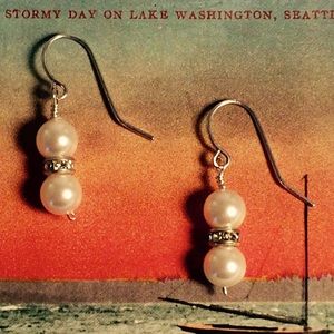 Pearl, Crystal and Silver Dangle Earrings