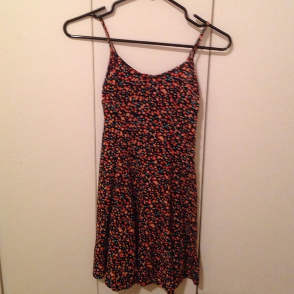 Black dress with orange and blue flowers