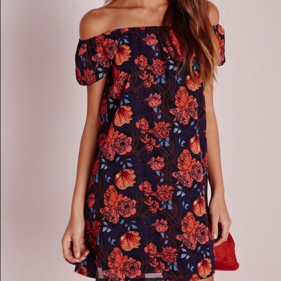 MISSGUIDED bardot cap sleeve shift floral dress