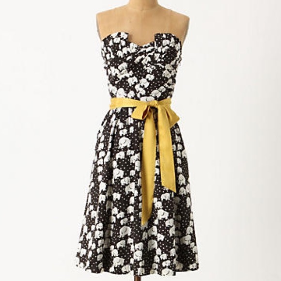 Anthropologie elephant polka dot strapless dress