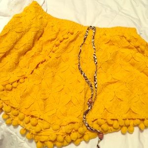 Lace, drawstring shorts with Pom Poms