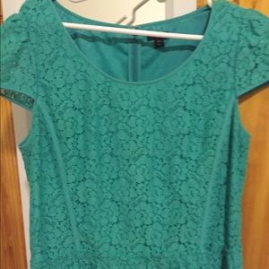 Turquoise lace Ann Taylor peplum cap sleeve top
