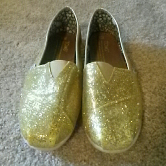 Womens Gold Glitter Toms