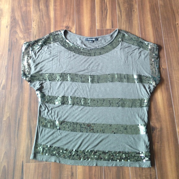 Green sequined striped top