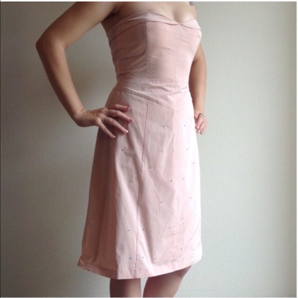 โ BeBe Pink Strapless Rhinestone Dresss - Picture 2 of 4