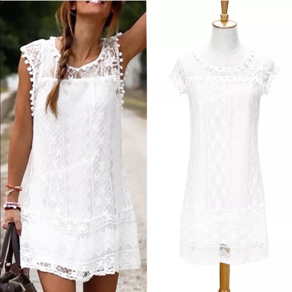 White lace casual mini dress