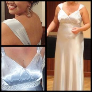 Beautiful silver satin floor length gown