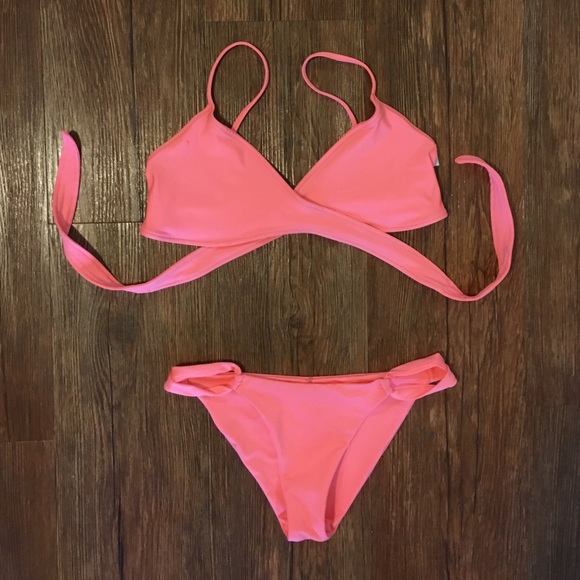 L Space Bikini Chloe Wrap Set Electric Coral Small