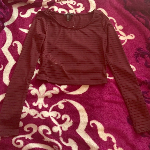 FOREVER 21 Mesh burgundy long sleeved crop top