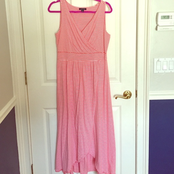 Lands' End Stripe Fit & Flare Maxi Dress coral