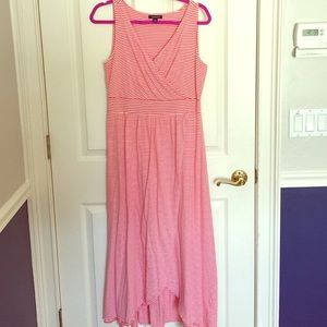 Lands' End Stripe Fit & Flare Maxi Dress coral