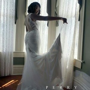 Beaded Lace Wedding Dress with Illusion Details