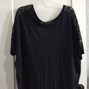 Black 3/4 sleeve top with see-through lace accents