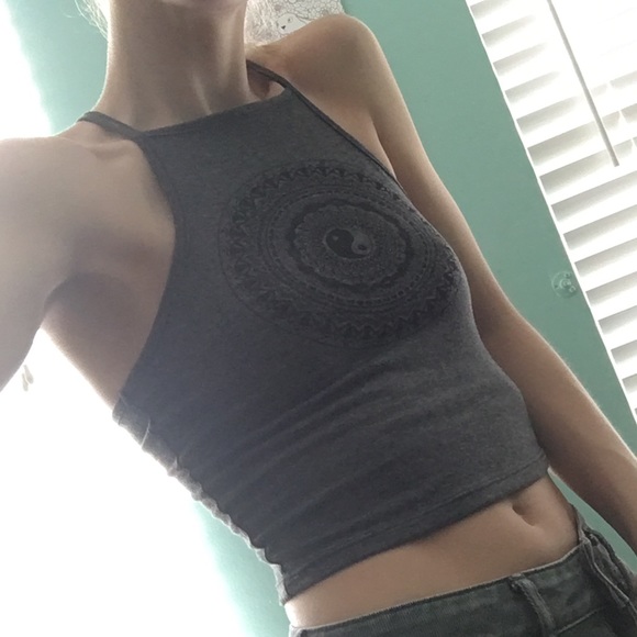 LA hearts, ying yang, halter crop top