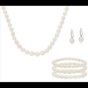 Cultured Pearl Necklace, Earrings, and Bracelets