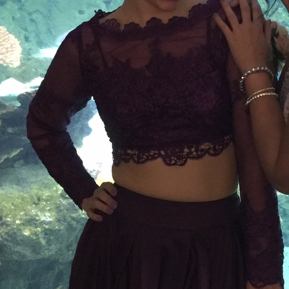 Purple lace two piece prom dress - Picture 2 of 4