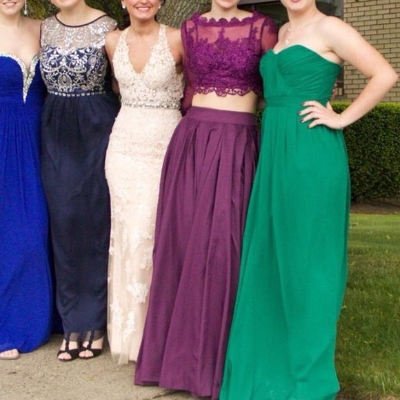 Purple lace two piece prom dress - Picture 3 of 4