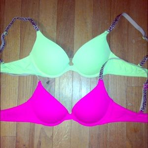 2 Neon Victoria Secret Push Up Bras