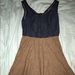 Blue jean and brown lace dress