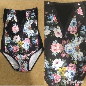 Mesh cut out one piece bathing suit