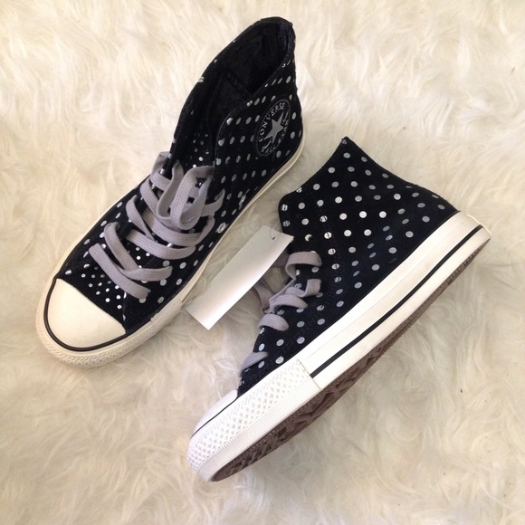 Black Suede Polkadots Converse