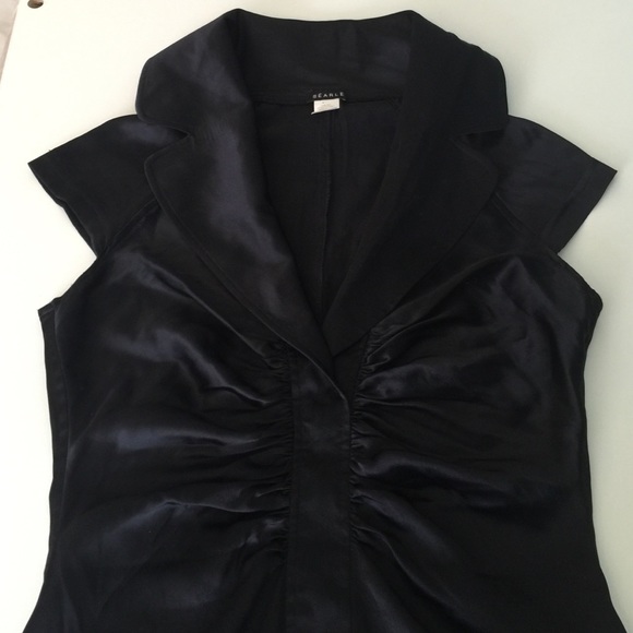 SEARLE BLACK SILK ROUCHED V NECK TOP