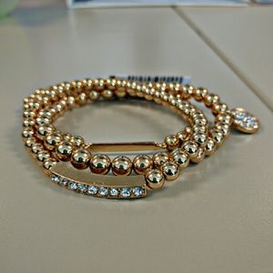 Set of 3 Gold-toned beaded bracelets