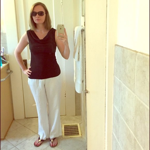 White wide leg linen pants