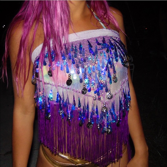 Purple Sequined Coin Skirt💥 festivals / raves - Picture 2 of 3