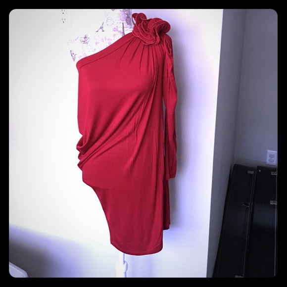 Red one shoulder dress