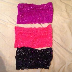 VS Pink lace rhinestone bandeau bra set