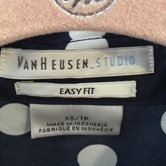 Van Heusen blue and white poka dot blouse - Picture 3 of 3