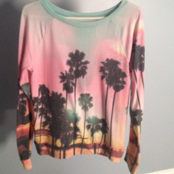 Palm tree sunset print, pullover sweater