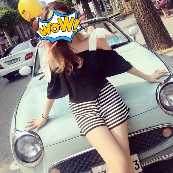 Black and white off shoulder top