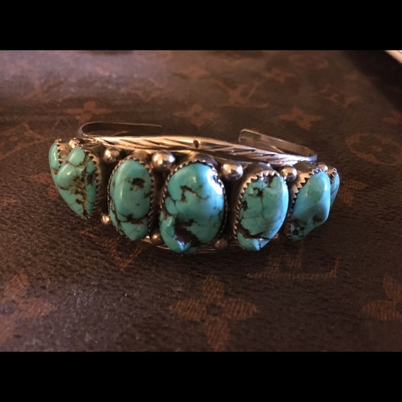 Silver Navajo turquoise cuff bracelet
