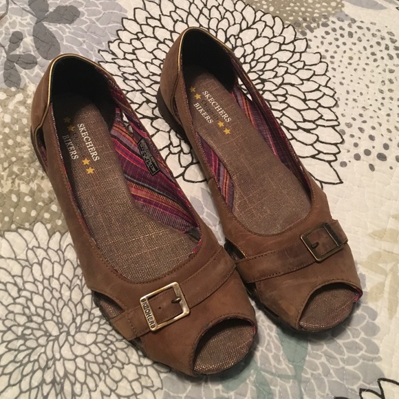 Skechers Shoes | Leather Open Toe Flats 