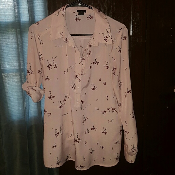 Ann Traylor convertible sleeve blouse camp shirt M