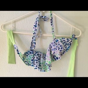 neon green and blue bikini top