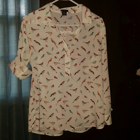 Ann Taylor convertible sleeve bird print blouse M