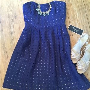 J.Crew Strapless Eyelet Navy Blue Dress