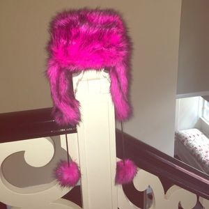 Juicy Couture Hot Pink Faux Fur Flapper Hat
