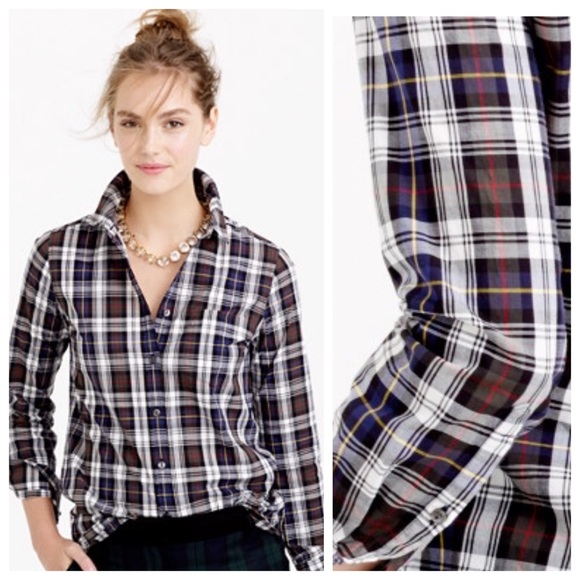 J. Crew Tops - J.Crew Shrunken boy shirt in forest plaid