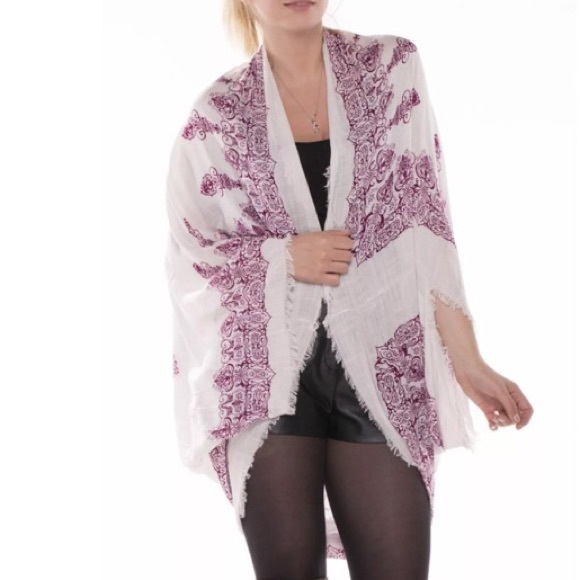 Tops - Wine Henna Print Boho Kimono