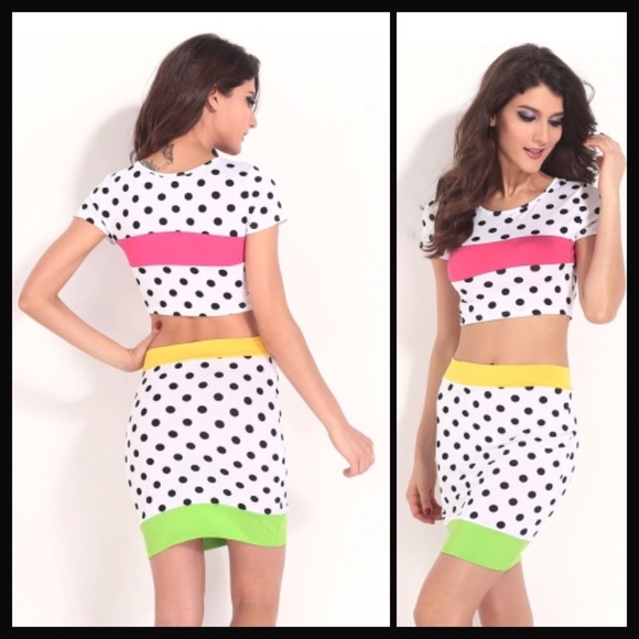 Polka Dot Crop-Top Skirt Set - Picture 2 of 3