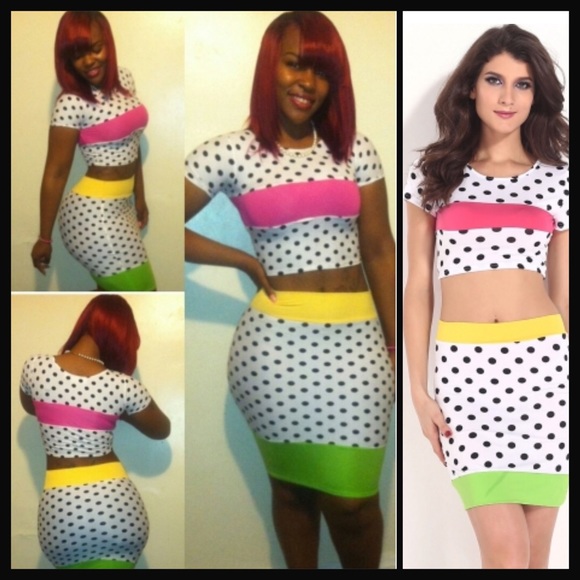 Polka Dot Crop-Top Skirt Set - Picture 3 of 3