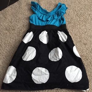 Blue and black and white polka dot dress