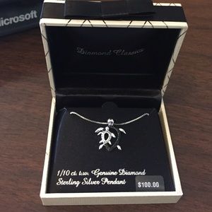 Black and white diamond turtle pendant necklace