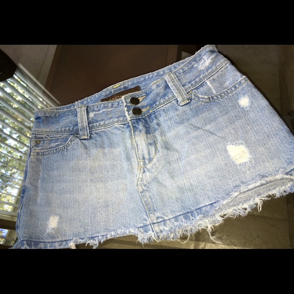 Hollister light wash distressed mini jean skirt!
